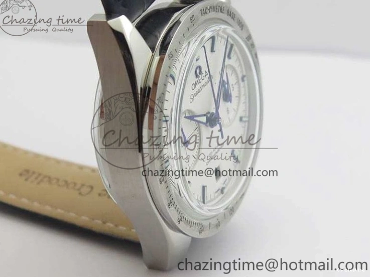 0808 Unique Speedmaster ’57 Co-Axial OMF 1:1 Best Edition White Dial Blue Markers A9300 (Free Leather Strap) 8132